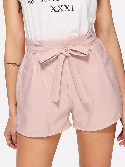 Self Tie Waist Solid Shorts-bottom-Des Mess