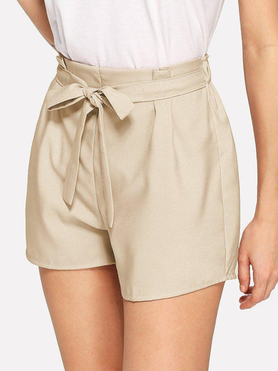 Self Tie Waist Solid Shorts-bottom-Des Mess