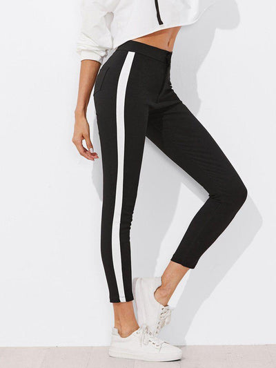 Contrast Panel Side Skinny Ankle Jeans-bottom-Des Mess