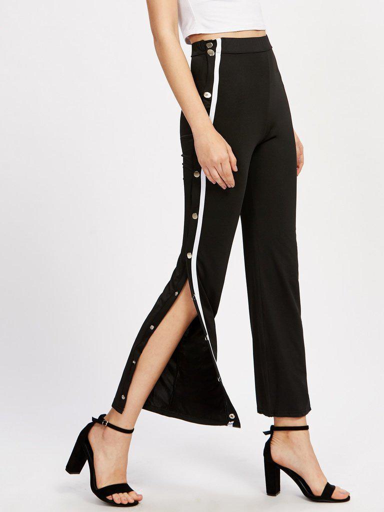 Tape Button Side Pants-bottom-Des Mess