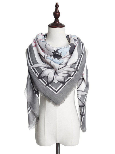Frayed Trim Flower Print Scarf-accessories-Des Mess