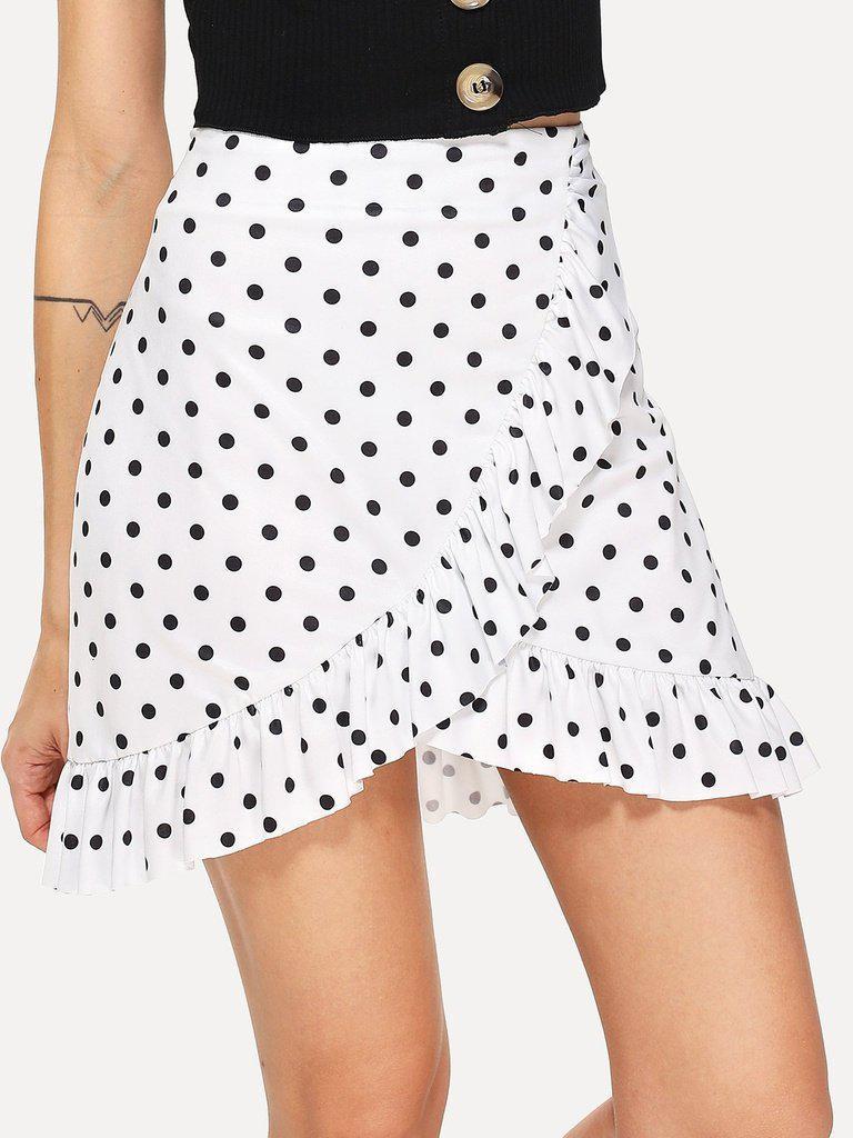 Striped Ruffle Hem Overlap Skirt-bottom-Des Mess