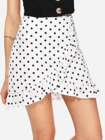 Striped Ruffle Hem Overlap Skirt-bottom-Des Mess