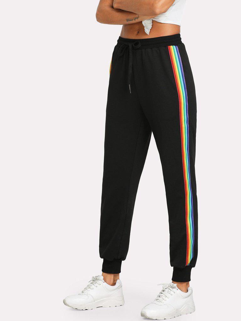 Rainbow Striped Side Sweatpants-bottom-Des Mess