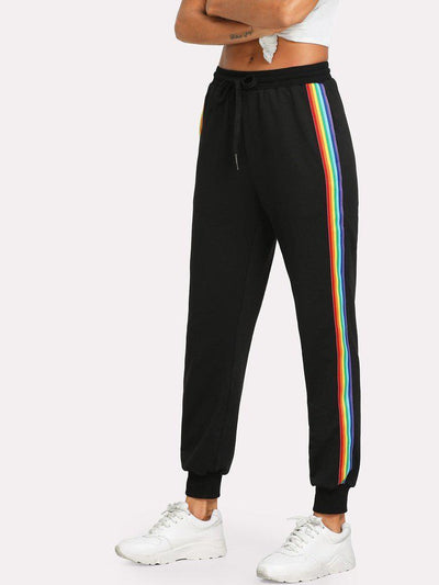 Rainbow Striped Side Sweatpants-bottom-Des Mess