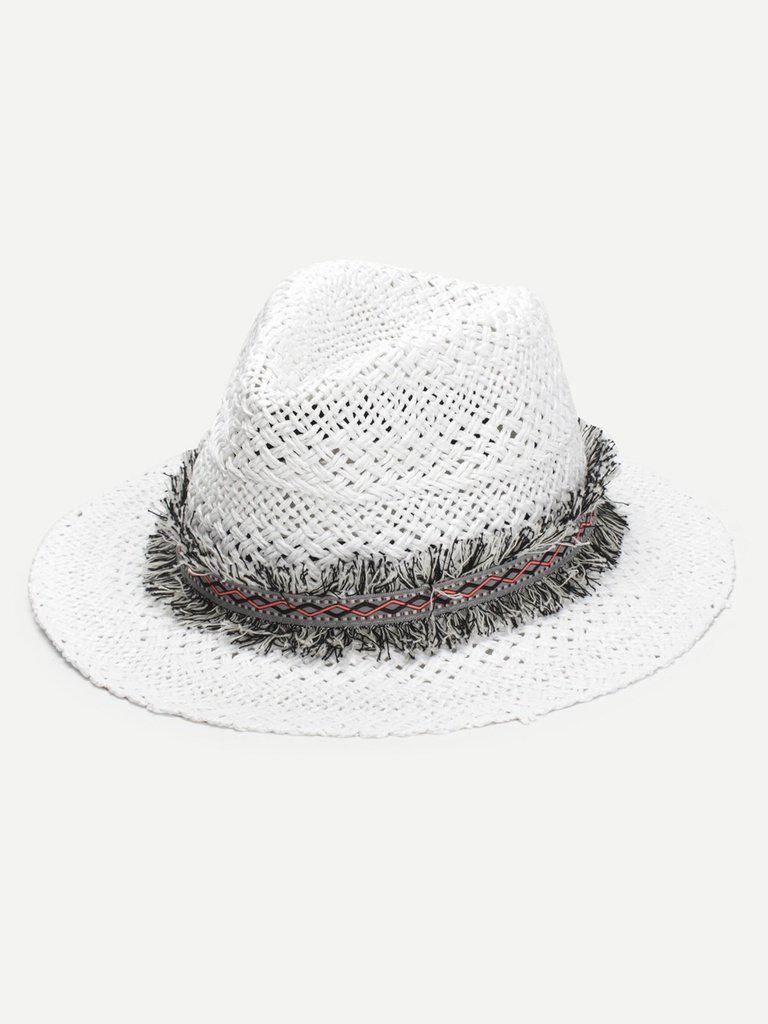 Frayed Band Straw Fedora Hat-accessories-Des Mess