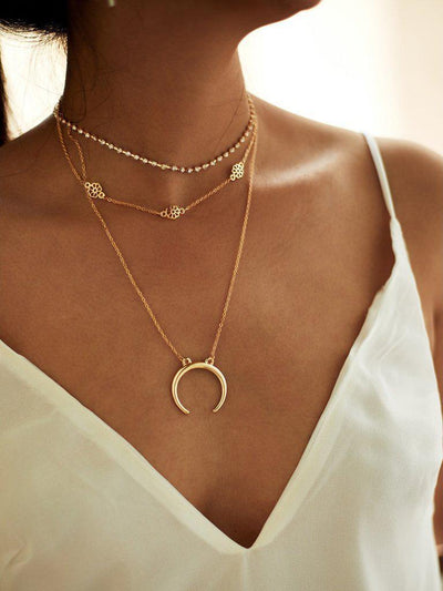 Moon Pendant Choker Necklace 3pcs-jewelry-Des Mess