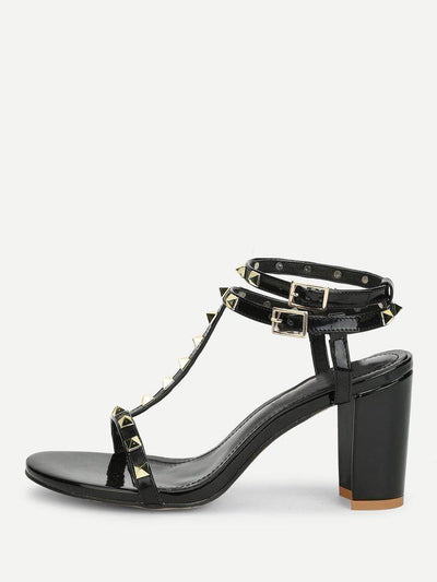 Rockstud Detail Block Heeled Sandals-shoes-Des Mess