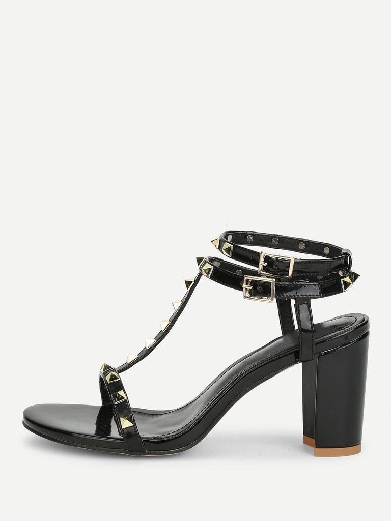 Rockstud Detail Block Heeled Sandals-shoes-Des Mess