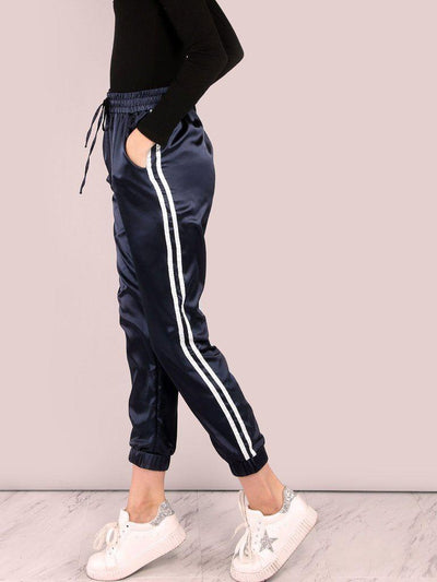 Side Striped Satin Trainer Joggers-bottom-Des Mess