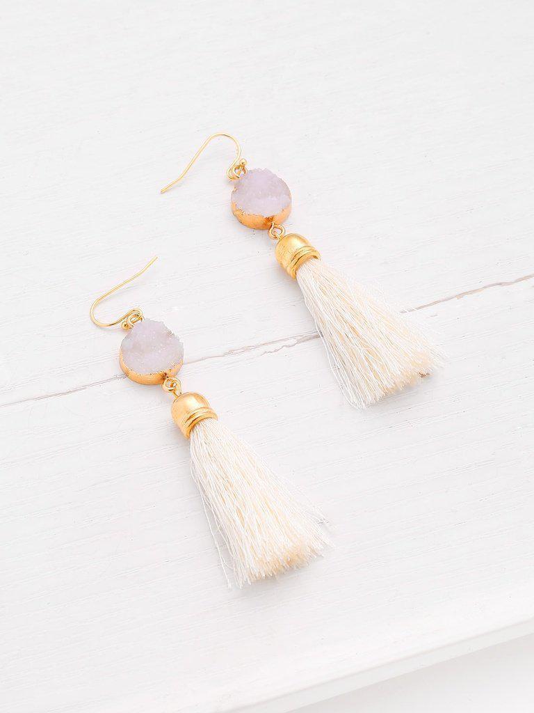 Crystal Detail Tassel Drop Earrings-jewelry-Des Mess