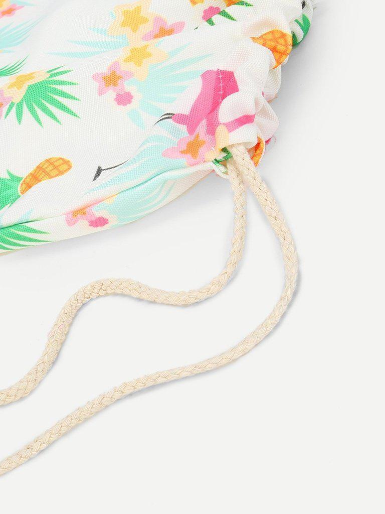 Pineapple & Flamingo Print Drawstring Backpack-accessories-Des Mess