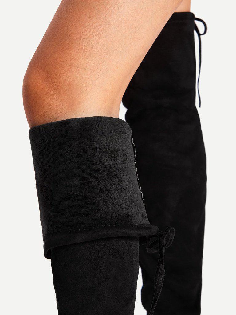 Lace Up Block Heeled Thigh High Boots-shoes-Des Mess