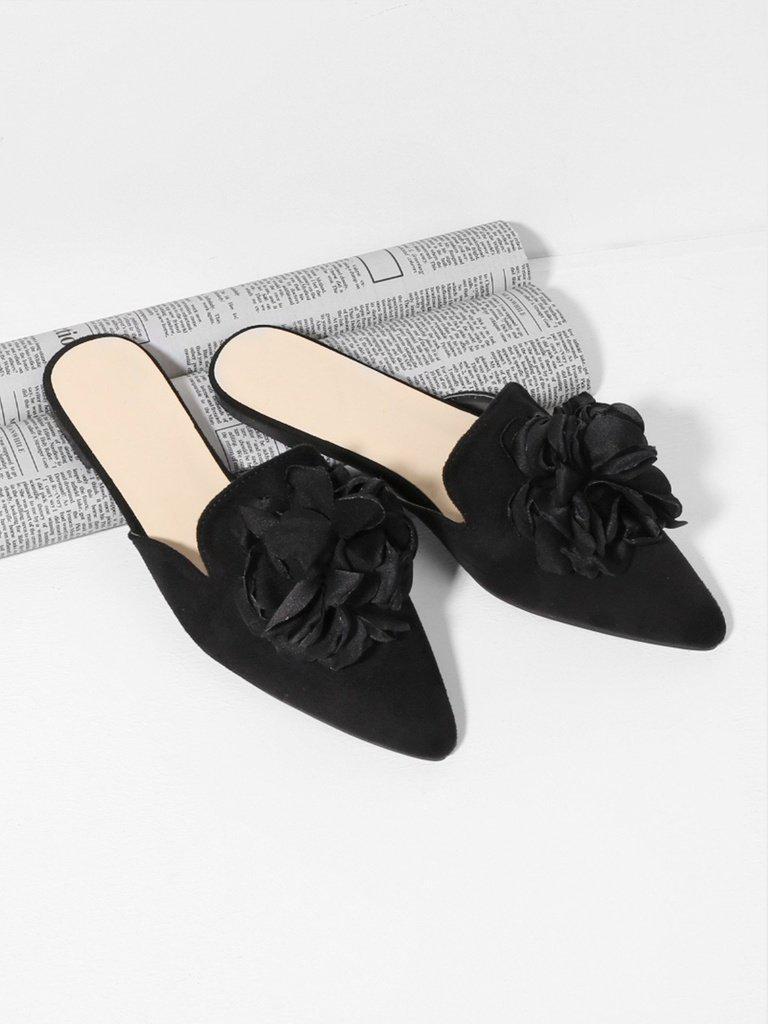 Flower Applique Flat Mules-shoes-Des Mess