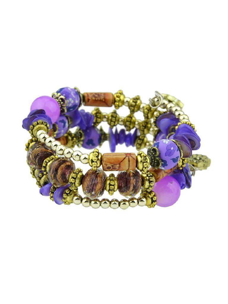Purple Handmade Beaded Winding Bracelet--Des Mess