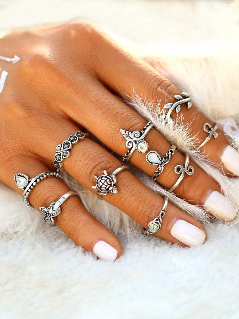 Starfish And Tortoise Design Ring Set 10pcs-jewelry-Des Mess