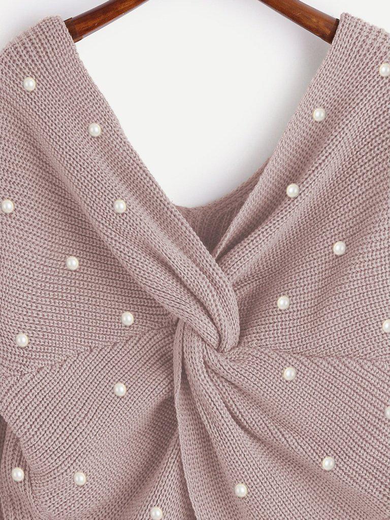 Pearl Beading Twist Infinity Sweater-outerwear-Des Mess