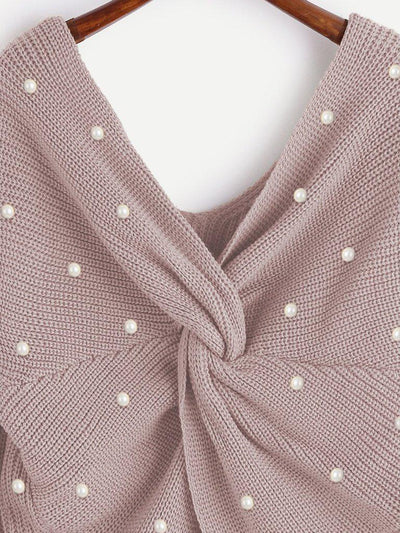 Pearl Beading Twist Infinity Sweater-outerwear-Des Mess