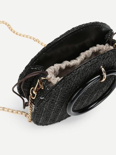 Ring Detail Straw Round Chain Bag-accessories-Des Mess