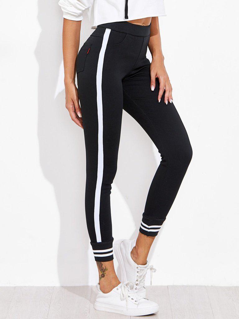 Contrast Striped Sport Leggings Pants-sportswear-Des Mess