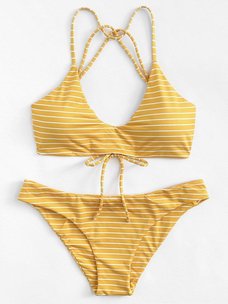 Striped Strappy Bikini Set-swimwear-Des Mess