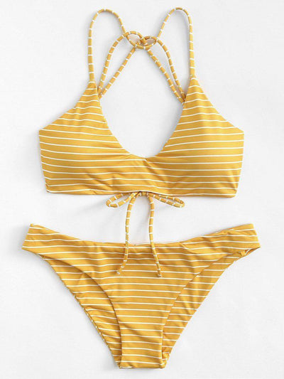 Striped Strappy Bikini Set-swimwear-Des Mess