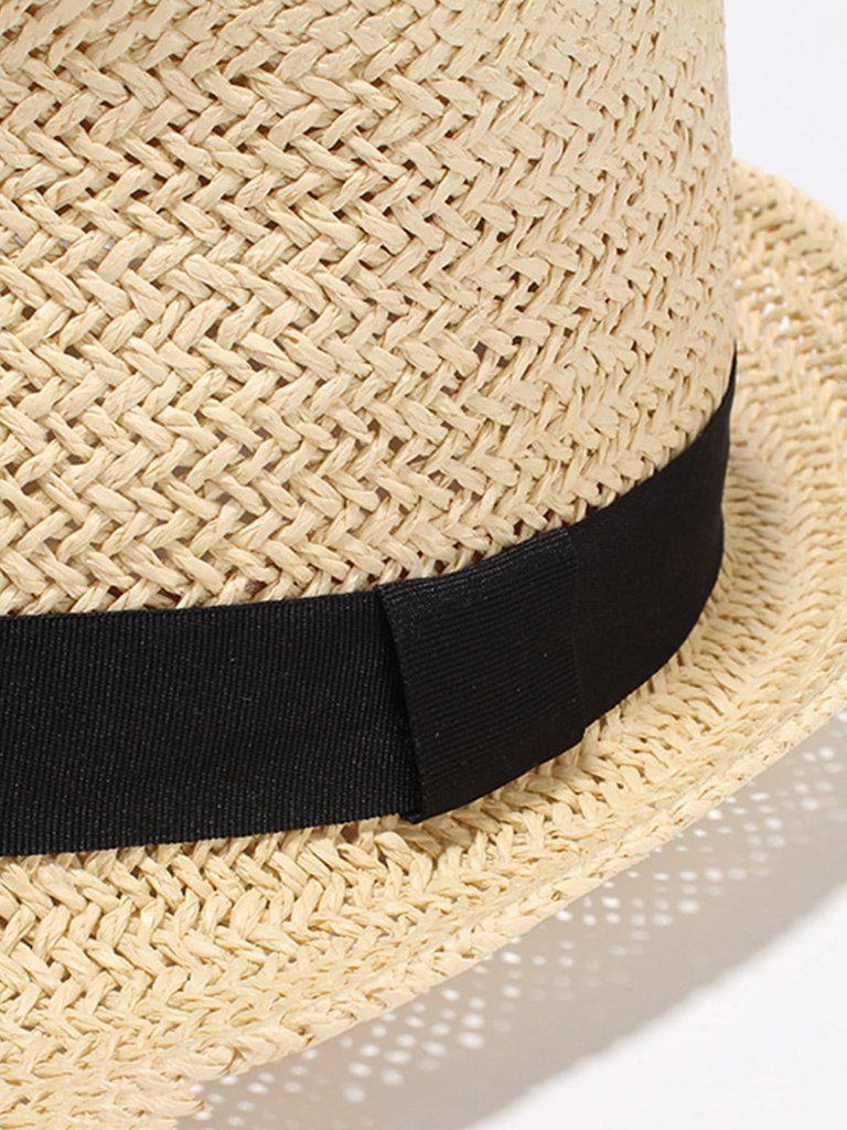 Contrast Band Straw Fedora Hat--Des Mess
