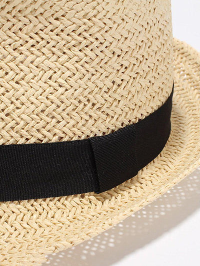 Contrast Band Straw Fedora Hat--Des Mess