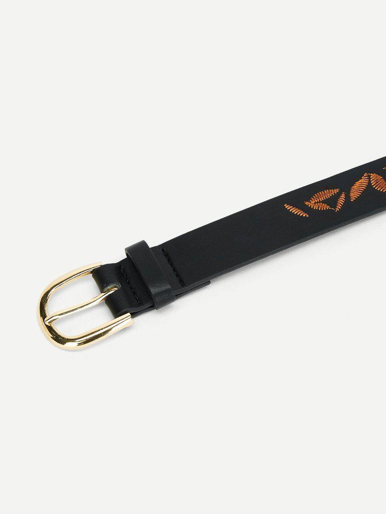 Embroidered Detail PU Belt-accessories-Des Mess