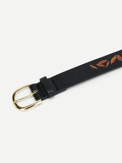 Embroidered Detail PU Belt-accessories-Des Mess
