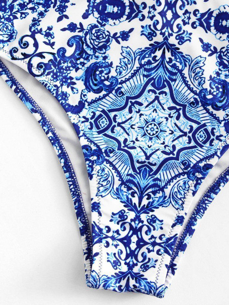 Ornate Print Crisscross Halter Bikini Set--Des Mess
