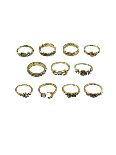 At-Gold 11Pcs/Set Moon Flower Leaf Jewelry Rings-jewelry-Des Mess