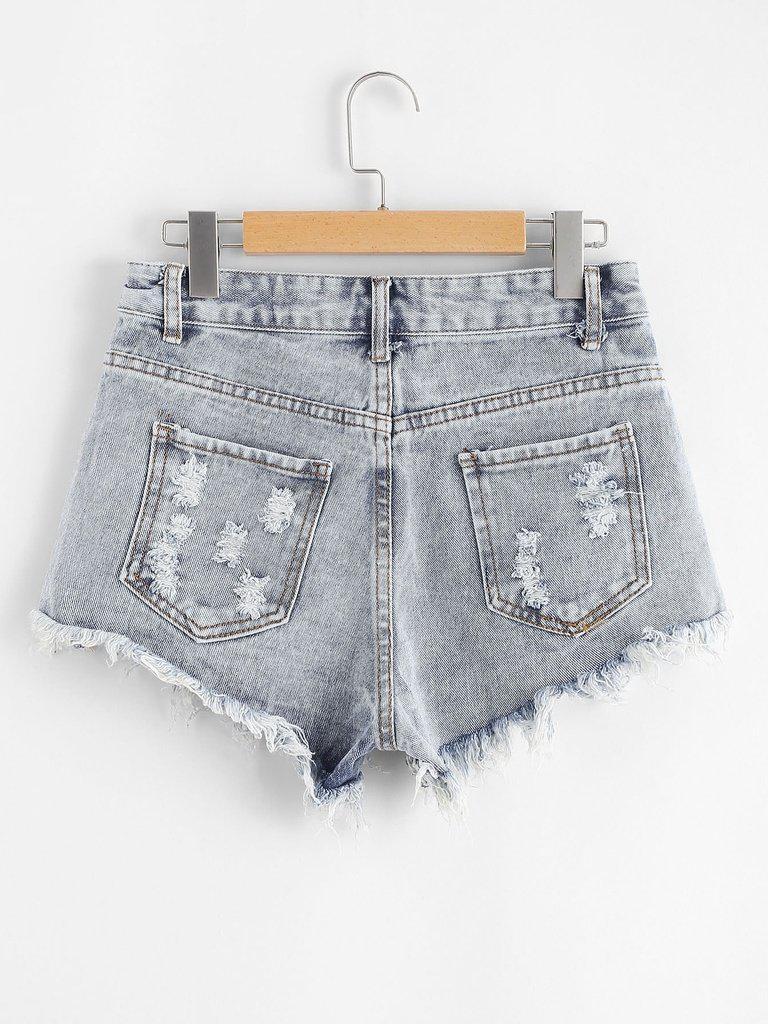 Raw Hem Ripped Denim Shorts-bottom-Des Mess