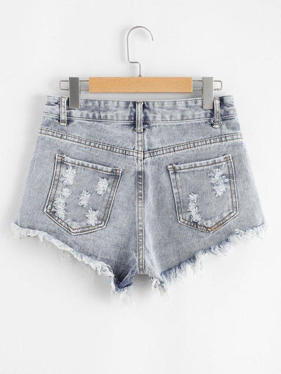Raw Hem Ripped Denim Shorts-bottom-Des Mess