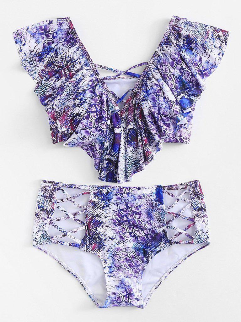 Criss Cross Flounce Bikini Set-swimwear-Des Mess