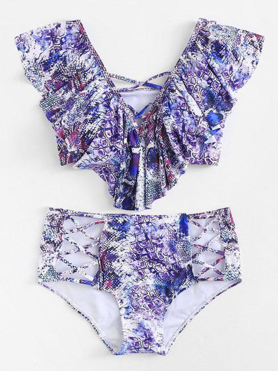 Criss Cross Flounce Bikini Set-swimwear-Des Mess