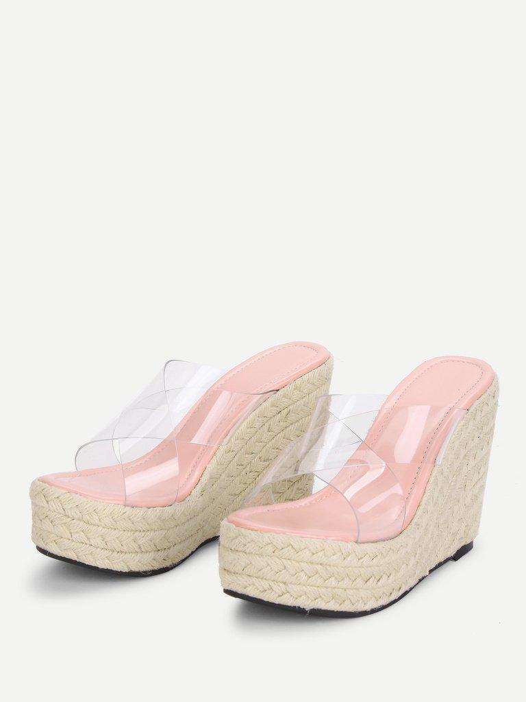 Criss Cross Clear Strap Wedge Sandals-shoes-Des Mess