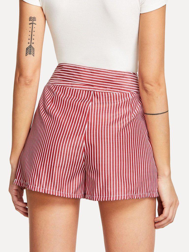 Self Tie Waist Striped Shorts-bottom-Des Mess