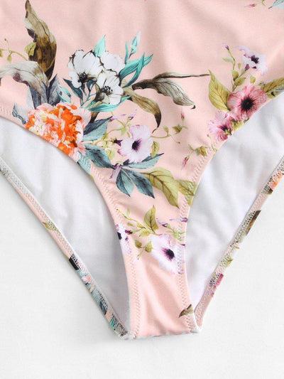Flounce Neckline Botanical Swimsuit-swimwear-Des Mess
