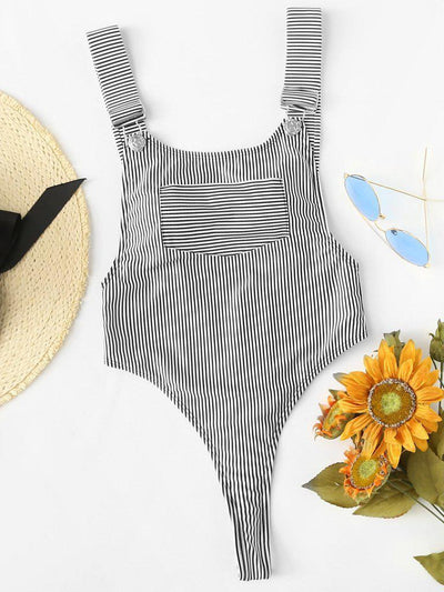 High Leg Striped Swimsuit-swimwear-Des Mess