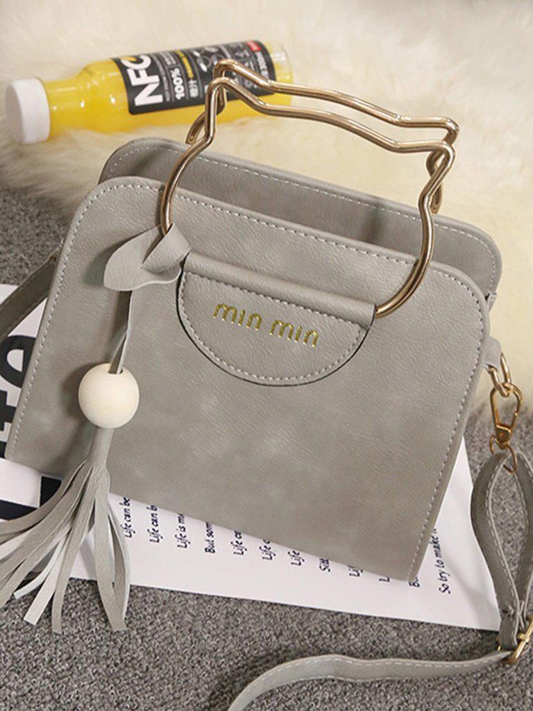Tassel Detail Shoulder Bag With Cat Ear Handel-accessories-Des Mess