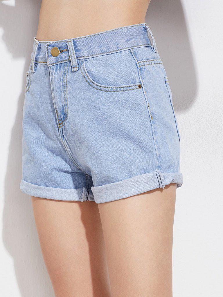 Rolled Cuff Denim Shorts-bottom-Des Mess