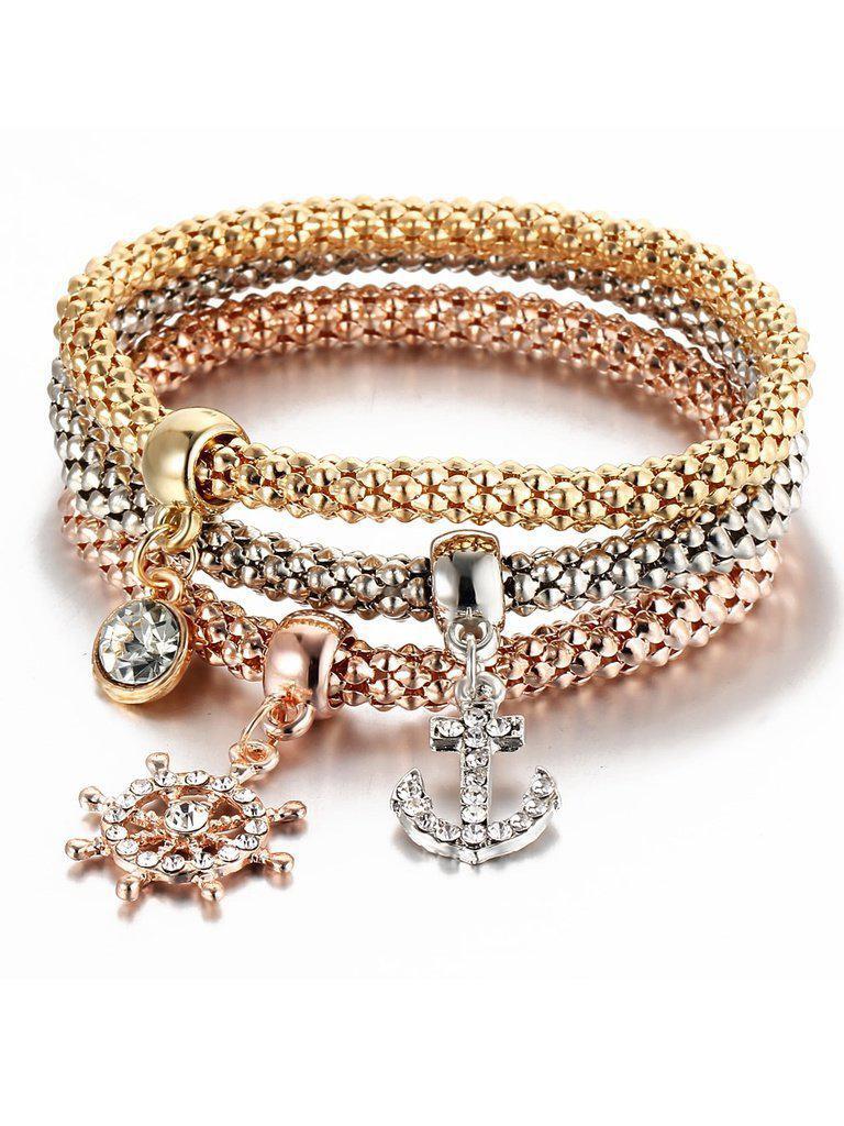 Anchor And Rhinestone Charm Bracelet Set--Des Mess