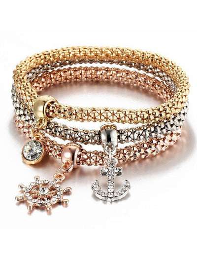Anchor And Rhinestone Charm Bracelet Set--Des Mess