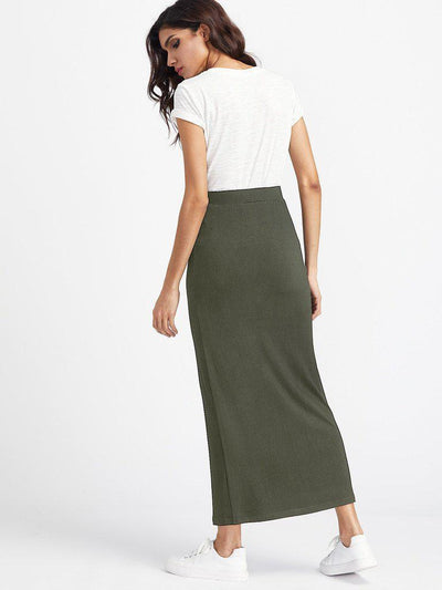 Elastic Waist Longline Jersey Skirt-bottom-Des Mess
