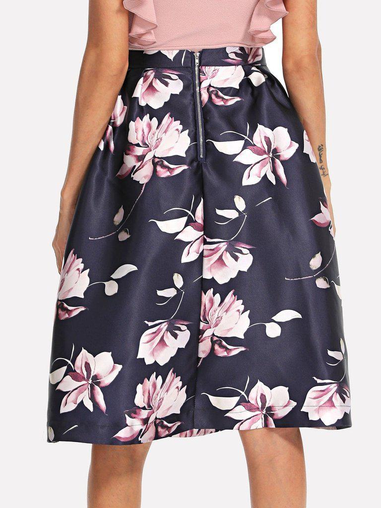 Flower Print Volume Skirt-bottom-Des Mess
