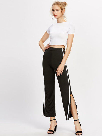 Tape Button Side Pants-bottom-Des Mess