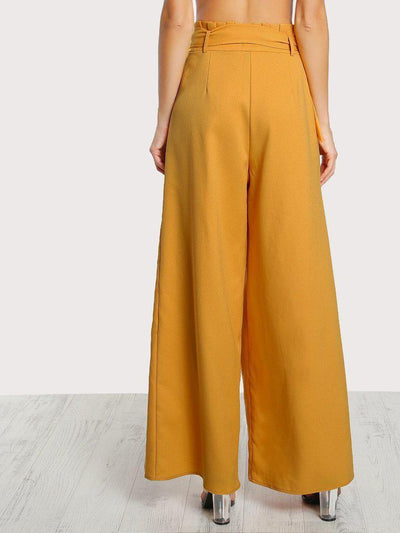 Frill Waist Belted Palazzo Pants-bottom-Des Mess