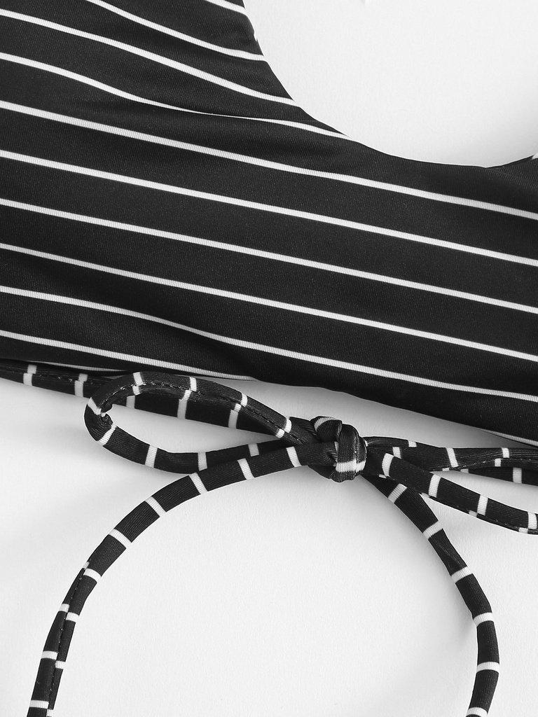 Striped Strappy Bikini Set-swimwear-Des Mess