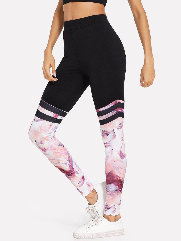 Contrast Panel Varsity-Striped Leggings-bottom-Des Mess